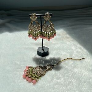 Pink & Mint Polki Tikka Set